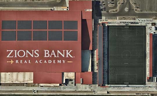Check out a Nearmap high-resolution aerial image of Zions Bank Stadium/Real Academy. The solar was installed by Auric Solar. (Photo: Nearmap)