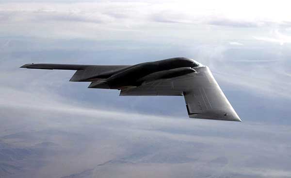 B-2 Spirit multi-role bomber capable of delivering both conventional and nuclear munitions. In December 2017, the Air Force completed a series of successful flight tests of M-code GPS using a Raytheon Company receiver on board a B-2 Spirit at Edwards Air Force Base, California. (Photo: U.S. Air Force/Bobby Garcia)