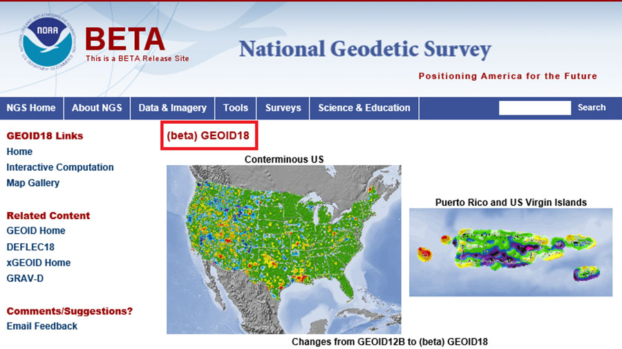 Excerpt from beta Geoid18 website. (Screenshot: NGS)