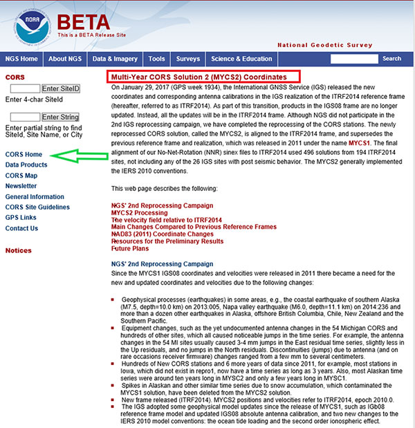Information on Multi-Year CORS Solution 2. (Screenshot: NGS)
