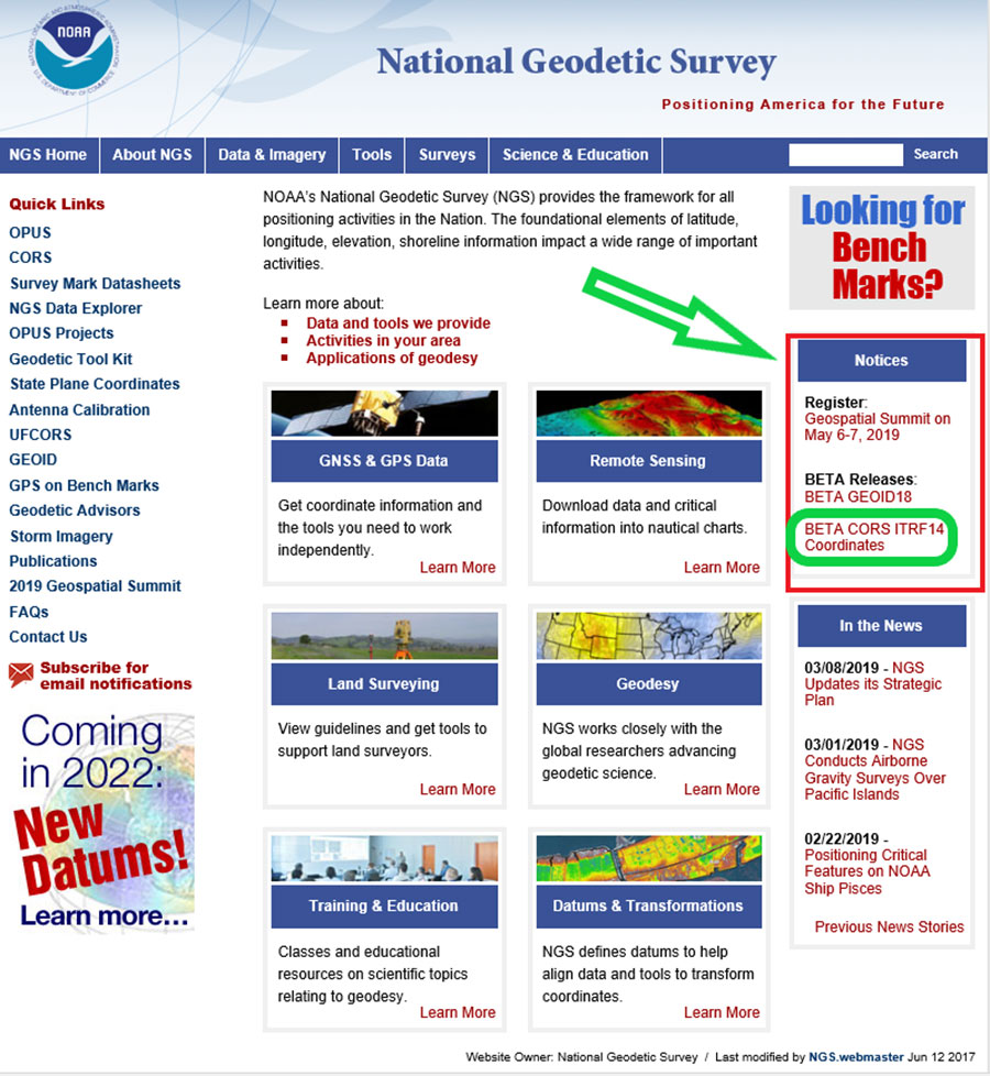 National Geodetic Survey homepage. (Screenshot: NGS)