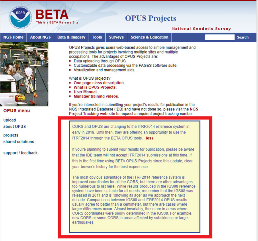 Beta OPUS Projects webpage. (Screenshot: NGS)