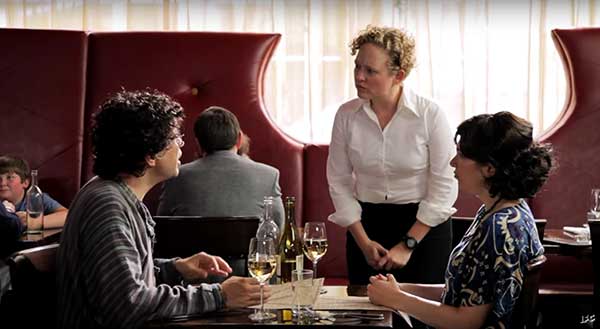 Portlandia Prediction: Fred Armisen and Carrie Brownstein have a few questions about their chicken dinner. (Screenshot: IFC)