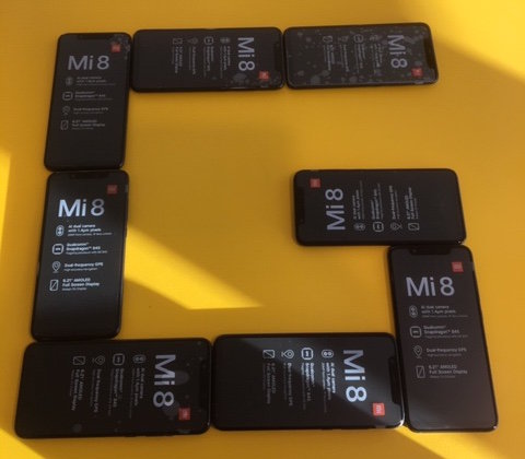 Xiaomi Mi 8 dual frequency smartphones procured for teams participating in ESA's second Galileo App Competition, taking place at ESTEC in the Netherlands on April 18. (Photo: ESA)