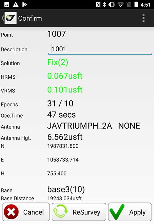 Android Point Info: Confirmation of collected data, including equipment and base station. (Screenshot: Tim Burch)