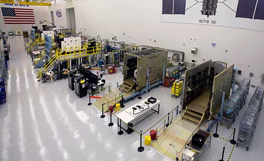 GPS III production line. (Photo: Lockheed Martin)