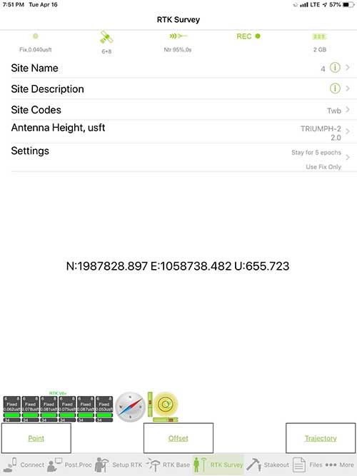 iOS Position. Status of survey data collection and GNSS engine signal reception. (Screenshot: Tim Burch)