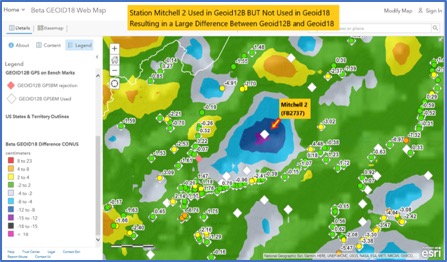 Example of a Large Difference Between Geoid12B and Geoid18 in Western North Carolina (Screenshot: National Geodetic Survey)