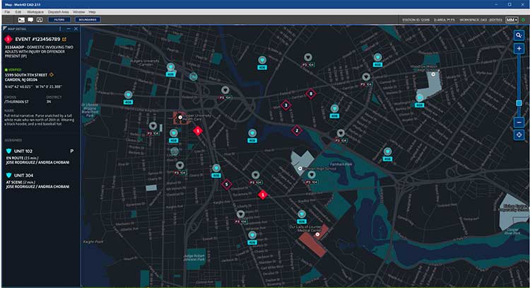 Mark43 Computer Aided Dispatch and Automatic Vehicle Location. (Screenshot: Mark43)