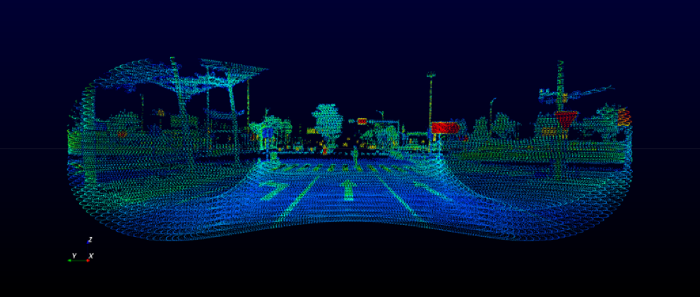 Horizon point cloud sample of crossroads with a pedestrian crossing the street. (Image: Livox)