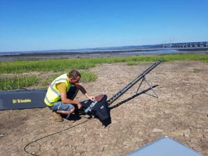 Prepping for flight: Andreas Garbe, AgSurvey, sets up the UX5 HP for a topographic survey at Severn Beach, a village in South Gloucestershire. (Photo: Trimble)