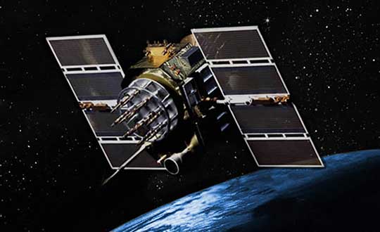 Artist's depiction of a GPS IIA satellite in orbit. (Image: USAF)