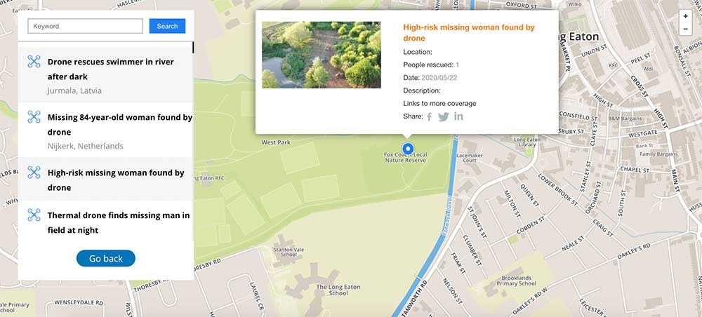 Screenshot: DJI Drone Rescue Map