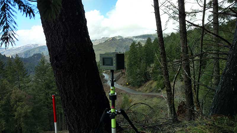 Up to the challenge: In a nine-month project, Drake’s team used a Triumph-LS for slope-staking along a four-mile stretch of California’s SR 36 near Dinsmore. The federal project will realign and improve the deadly switchback single-lane curves of the mountain pass. (Photo: Stephen Drake)