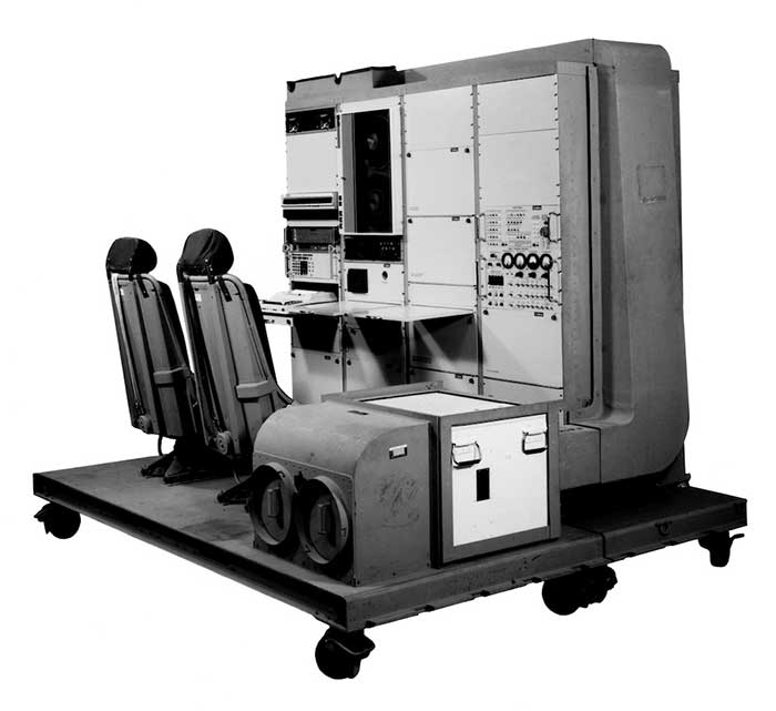 1976: The first military GPS five-channel receiver built in one of several programs that studied the feasibility of GPS. The receiver weighed more than 270 pounds and had seats for two operators. (Photo: Rockwell Collins/Smithsonian)