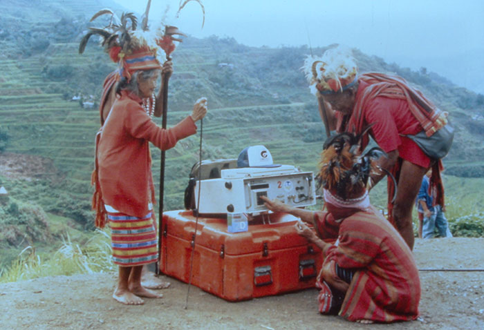 A Malaysian tribe and the Trimble 4000SLD, the first kinematic “backpack” GPS receiver. Weighing 44 lbs. without batteries, the receiver was introduced in 1988. (Photo: Trimble)