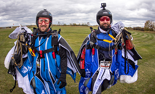 Post flight: Blair Egan (right) and Andrew Levson back on Earth. (Photo: NovAtel)