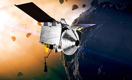 Artist's concept of the OSIRIS-REx spacecraft orbiting the Bennu asteroid. (Image: NASA)