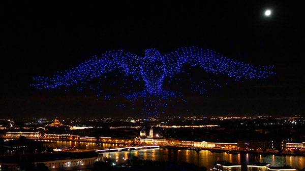 The 10-minute-long drone show included a flying dove with a wingspan of 600 meters, visible from three kilometers away. (Photo: u-blox)