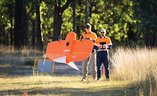 Wingtra’s UAVs perform vertical take off and landing (VTOL), but fly horizontally. New European regulations easing restrictions on flight beyond visual line of sight (BVLOS) make this increasingly common. (Photo: Wingtra)