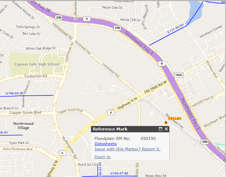Snapshot of Vertical Control from Harris County Floodplain Reference Marks Website. (Image: (Image: Harris County Flood Control District))