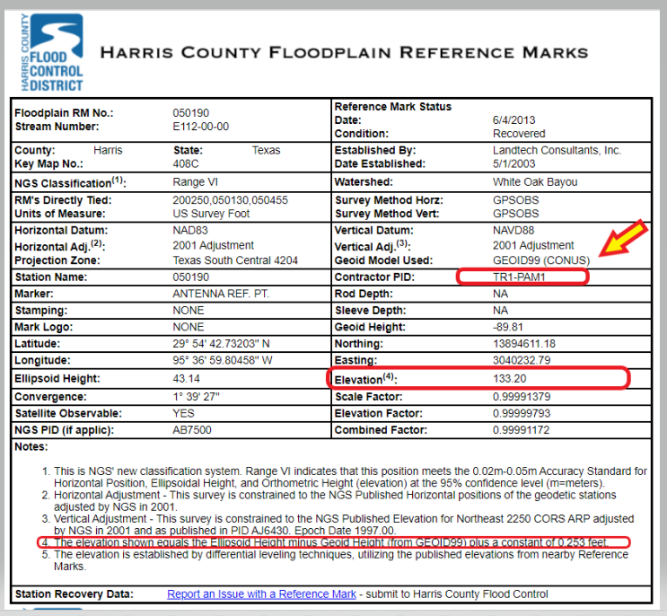 Harris County Floodplain Reference Mark Datasheet. (Image: Harris County Flood Control District)