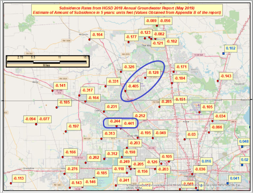 Estimate of Amount of Subsidence in 5 Years – Units: Feet. (Image: David Ziljoski)