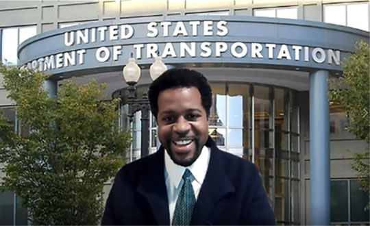 Robert Hampshire, U.S. DOT chief scientist, speaking at GWU webinar on May 5. (Image RNT Foundation)