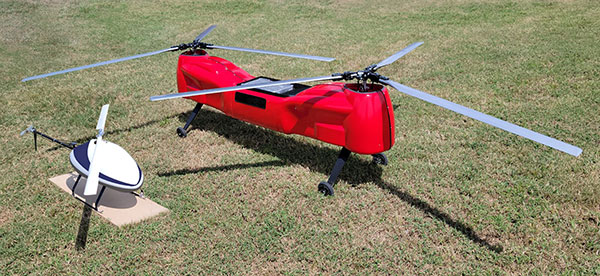 The Sicura EG-1100 (left) and Anzen EG-1250 with Sky Power engines are being exhibited at AUVSI Xponential. (Photo: UAS Global Services)