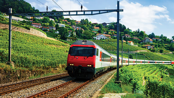 Three test trains, one per rail operator (SNCF, DBN Netz and SBB/Siemens), are used to collect real data. Above is an SBB train in the Lavaux-Oron district, Switzerland. (Photo: RomanBabakin/iStock/Getty Images Plus/Getty Images)
