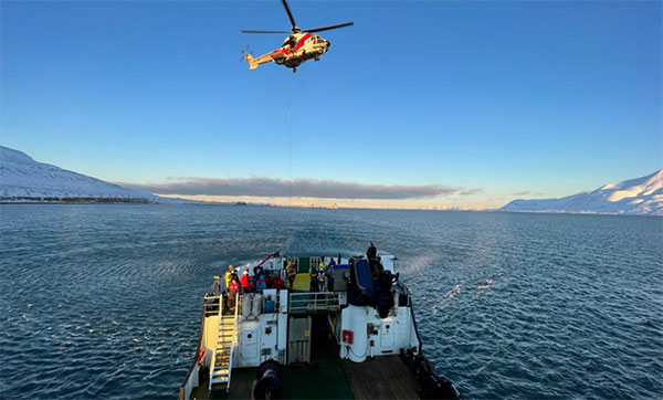 Arctic Mass Rescue Operation in 2021 tested the rescue of 200 cruise-ship passengers using Galileo SAR. (Photo: EUSPA)