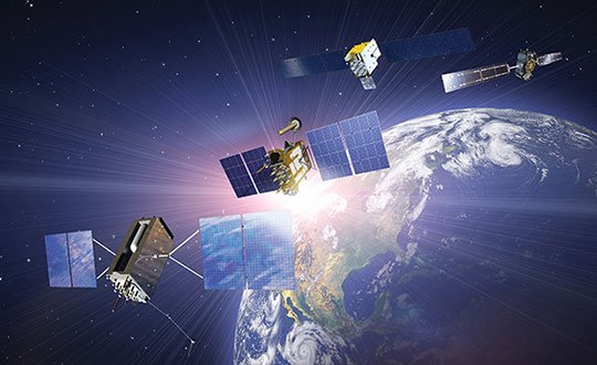 (Satellites from left) GPS: In July 1995, GPS achieved full operational capability (FOC). GLONASS: In December 1995, the (then) Soviet system achieved FOC. BeiDou: On June 23, 2020, China launched the final satellite of the BeiDou-3 constellation. Galileo: The constellation has 21 usable satellites.(Credit: Satellites from public sources; background image: NASA/Chaykovsky Igor/Shutterstock.com)
