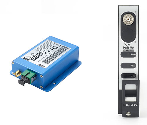 ViaLite GPS Link: Blue OEM module and rack chassis card hardware formats shown. (Photos: ViaLite)