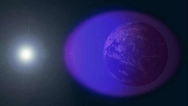 The ionosphere is shown in purple and not-to-scale in this image. (Image: NASA’s Goddard Space Flight Center/Duberstein)