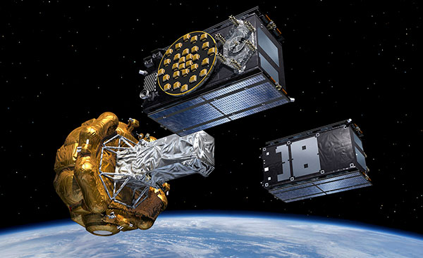 Artist's depiction of the Galileo satellites deployed from the Fregat upper stage pillars.(Image: ESA)