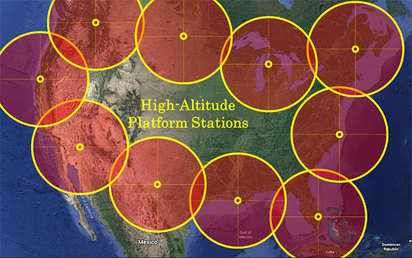 Locations of HAPS to cover the borders of the Continental United States. (Image: William Tewelow)