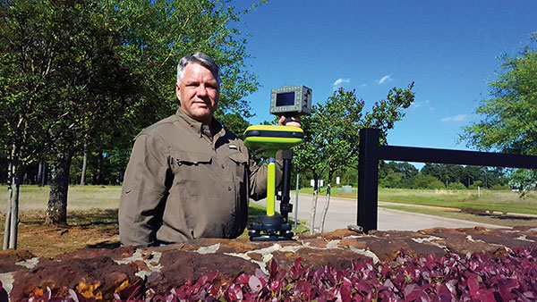 Shawn billingS, RPLS, reinvests some of his profits in surveying gear, like this JAVAD GNSS unit. (Photo: Rebecca Billings)