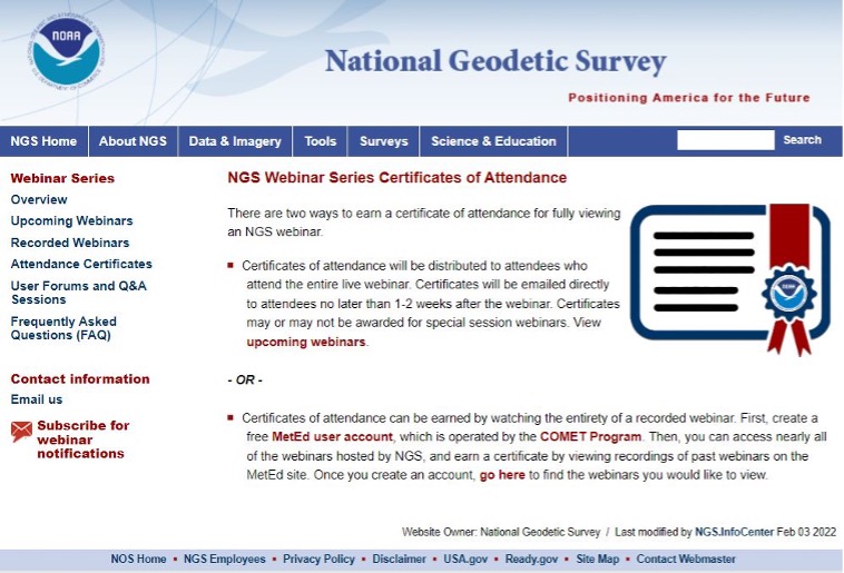 (Image from NGS Website: (https://geodesy.noaa.gov/web/science_edu/webinar_series/certificates.shtml )