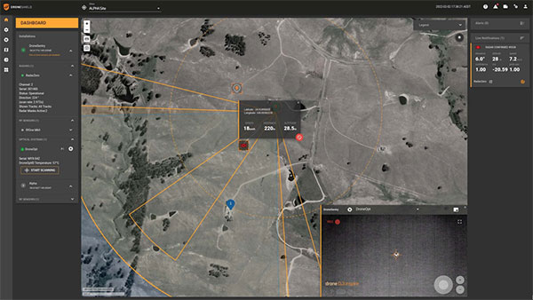 The DroneShield DroneSentry-C2 command-and-control system with Teledyne FLIR thermal imaging sensing technology. (Screenshot: DroneShield)