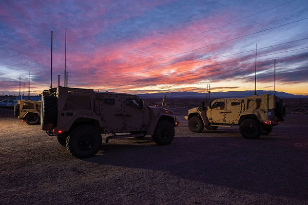 GPS jamming tests at White Sands have caused aircraft interference, which could be largely avoided with toughened receivers. Here, M-code is tested on Joint Light Tactical Vehicle platforms in 2020. (Photo: Joe Bullinger/U.S. Navy)