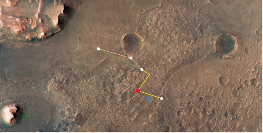 Proposed route to reach river delta. (Photo: NASA/JPL-Caltech/University of Arizona/USGS)