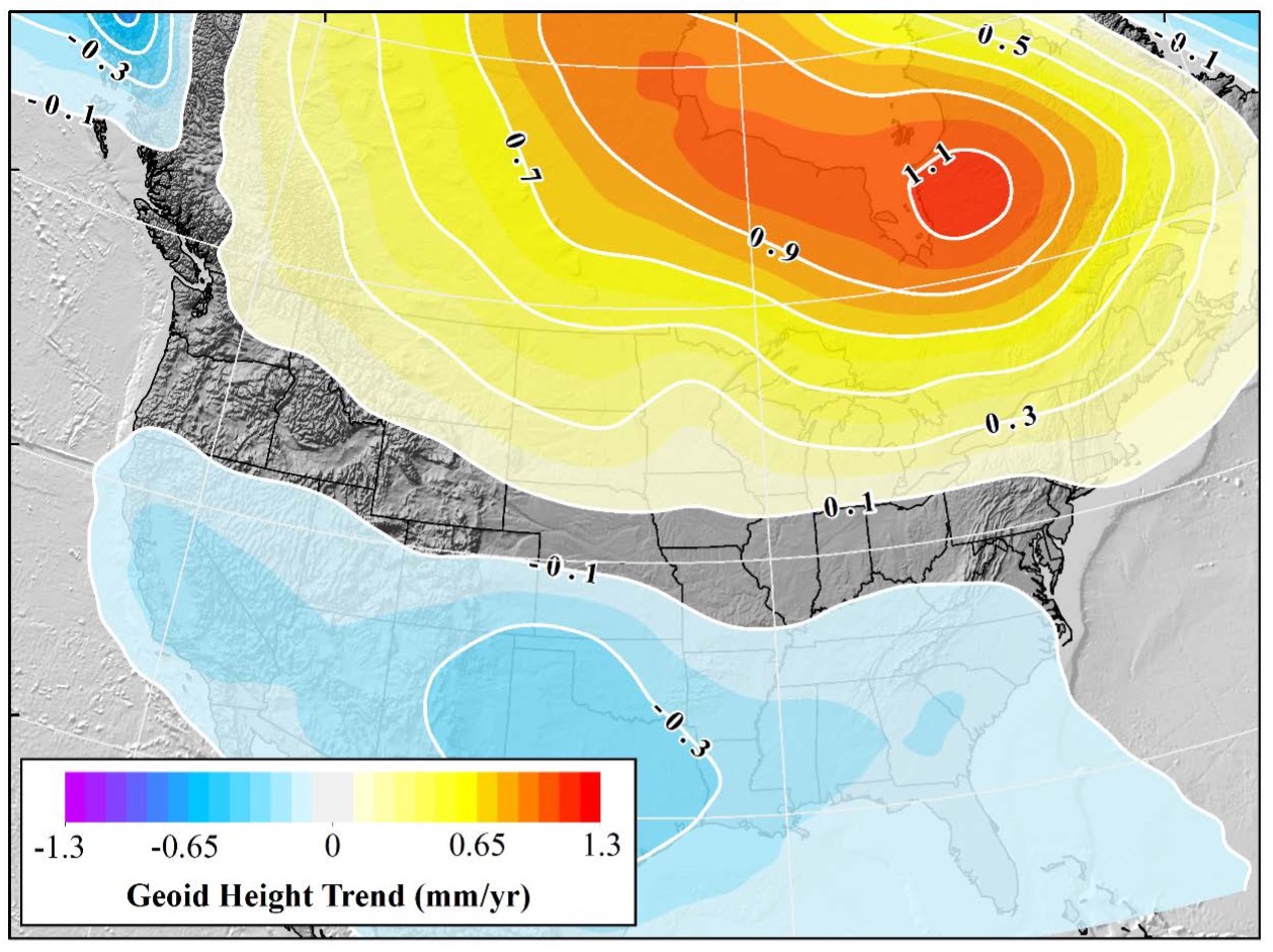 Figure 32: Geoid rate over CONUS based on the GSFC mascon model [mm/yr] (Image: NOAA)