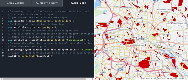 A sample of code in HERE Maps API. (Screenshot: HERE Technologies)