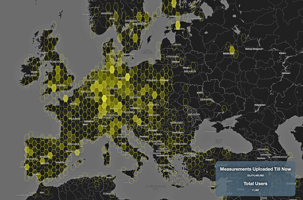 This graphic represents measurements uploaded via the CAMALIOT app by thousands of volunteers. (Image: ESA)
