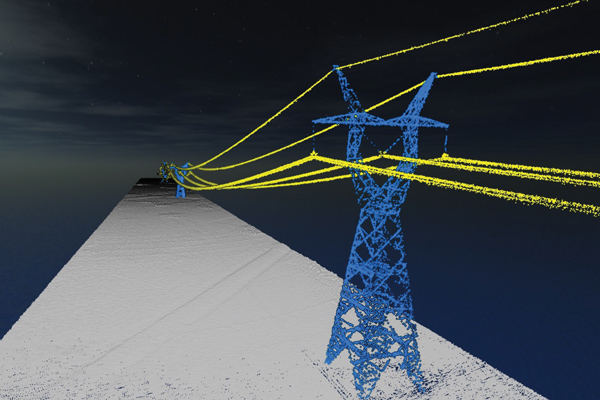 Lidar point clouds can reveal very fine features, such as electric power lines. Photo: AEVEX Aerospace