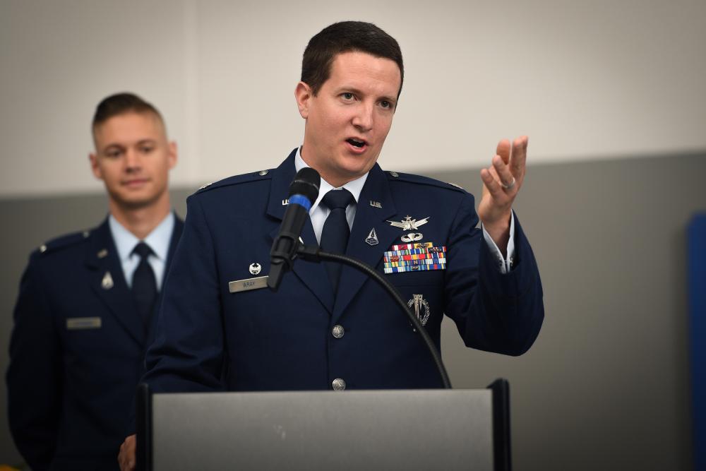 USSF Lt Col Robert Wray takes command of 2SOPS. (Photo: USSF/Dennis Rogers)