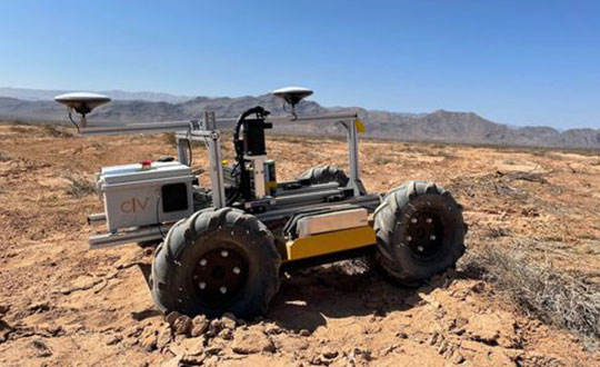 The CivDot UGV, equipped with Trimble high-precision GNSS. (Photo: Civ Robotics)