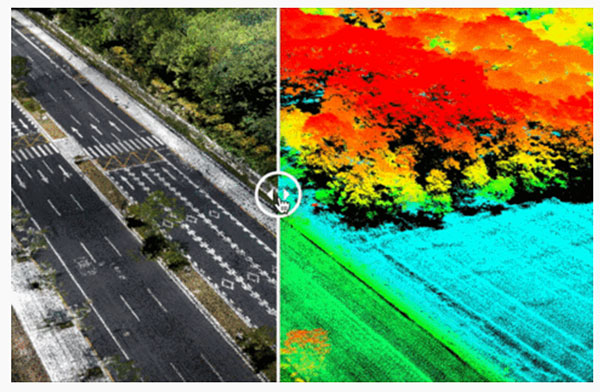 Nano P60 combines lidar point clouds with RGB imagery to generate high-density, high-precision 3D imaging with color by elevation features. (Image: LidarSwiss)