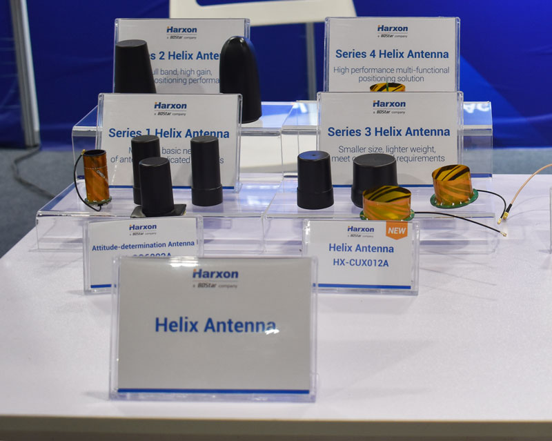 The HX-CUX012A, HX-CUX005A, HX-CH7609A and HX-CHX600A antennas at Harxon's XPONENTIAL 2023 booth.