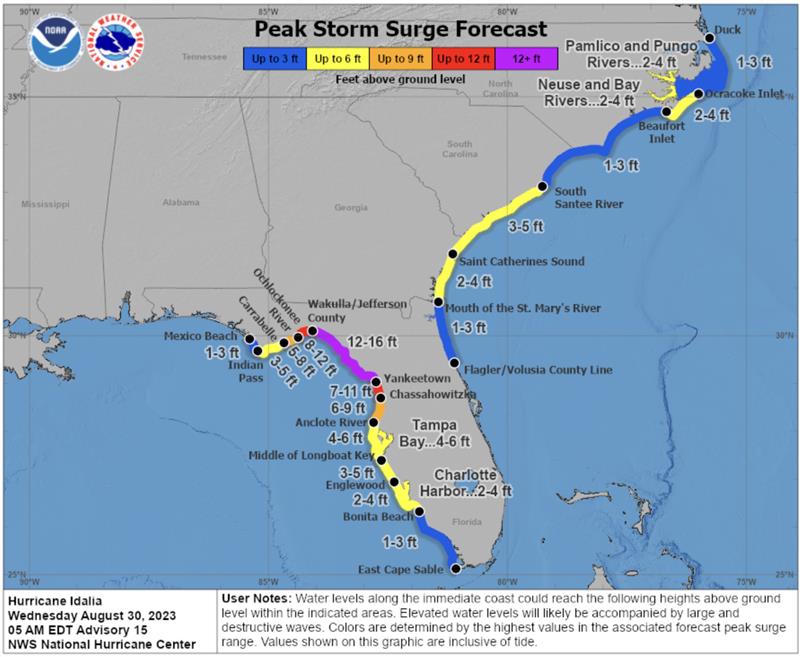 Peak storm surge forecast in Florida. (Image: National Hurricane Center)